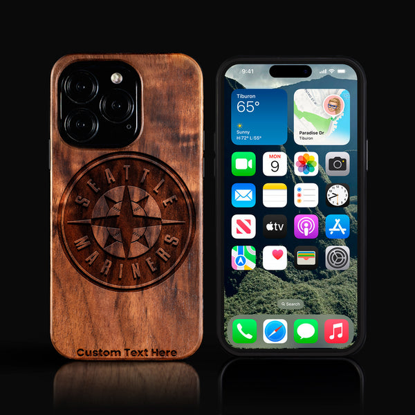 Custom Seattle Mariners iPhone 16/16 Pro/16 Pro Max/16 Plus Case - Carved Wood Mariners Cover