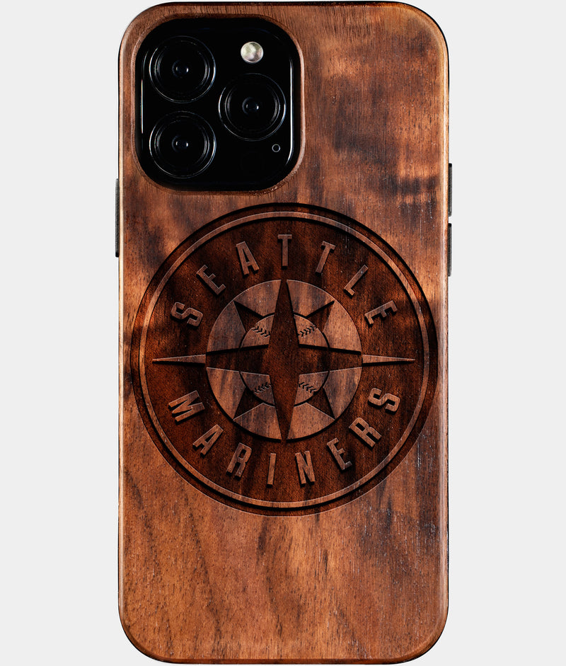 Custom Seattle Mariners iPhone 16/16 Pro/16 Pro Max/16 Plus Case - Wood Mariners Cover - Eco-friendly Seattle Mariners iPhone 16 Case - Carved Wood Custom Seattle Mariners Gift For Him - Monogrammed Personalized iPhone 16 Cover By Engraved In Nature