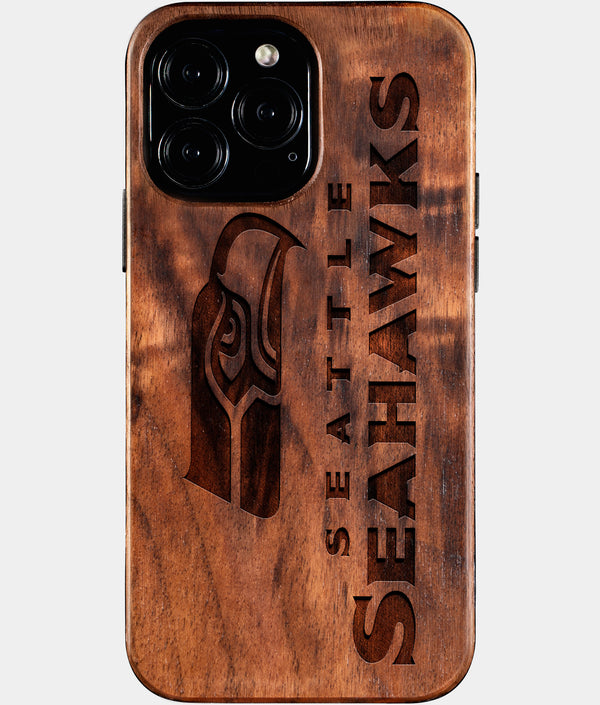 Custom Seattle Seahawks iPhone 16/16 Pro/16 Pro Max/16 Plus Case - Wood Seahawks Cover - Eco-friendly Seattle Seahawks iPhone 16 Case - Carved Wood Custom Seattle Seahawks Gift For Him - Monogrammed Personalized iPhone 16 Cover By Engraved In Nature