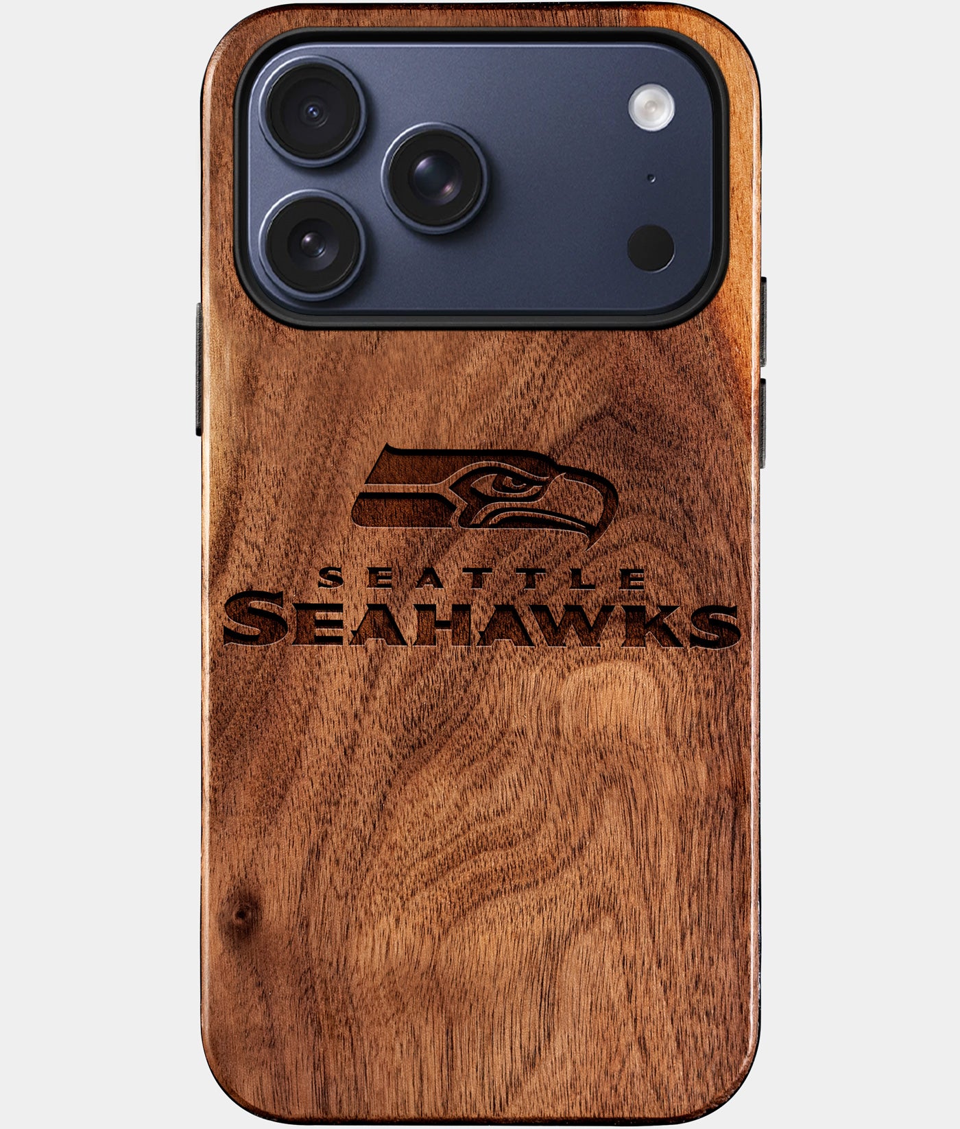 Eco-friendly Seattle Seahawks iPhone 17 Pro Max Case - Carved Wood Custom Seattle Seahawks Gift For Him - Monogrammed Personalized iPhone 17 Pro Max Cover By Engraved In Nature