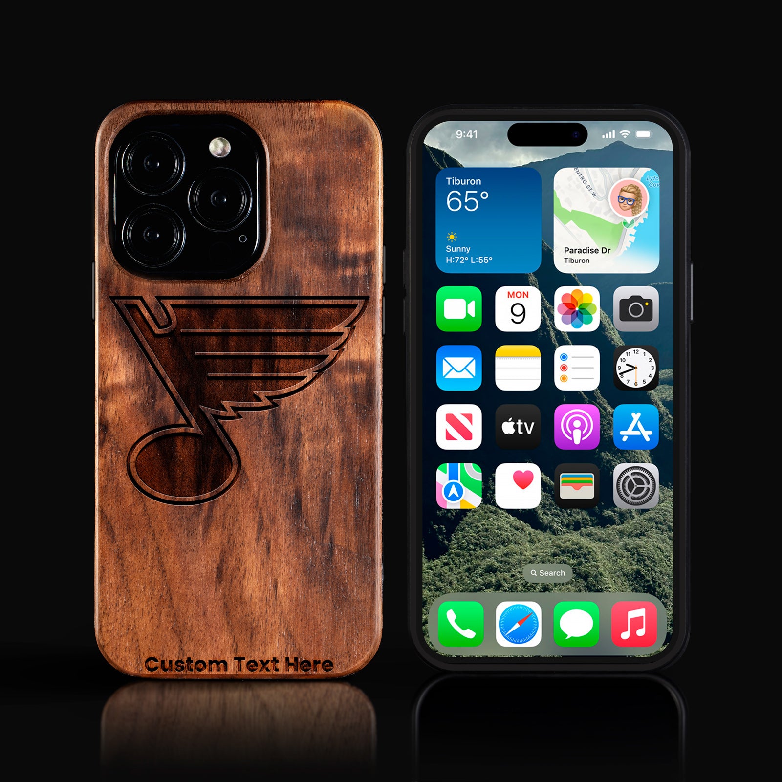 Custom St Louis Blues iPhone 16/16 Pro/16 Pro Max/16 Plus Case - Carved Wood St Louis Blues Cover