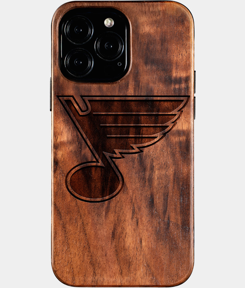 Custom St Louis Blues iPhone 16/16 Pro/16 Pro Max/16 Plus Case - Wood St Louis Blues Cover - Eco-friendly St Louis Blues iPhone 16 Case - Carved Wood Custom St Louis Blues Gift For Him - Monogrammed Personalized iPhone 16 Cover By Engraved In Nature