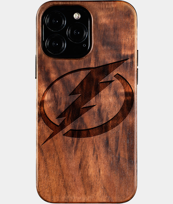 Custom Tampa Bay Lightning iPhone 16/16 Pro/16 Pro Max/16 Plus Case - Wood Lightning Covers - Eco-friendly Tampa Bay Lightning iPhone 16 Case - Carved Wood Custom Tampa Bay Lightning Gift For Him - Monogrammed Personalized iPhone 16 Cover By Engraved In Nature