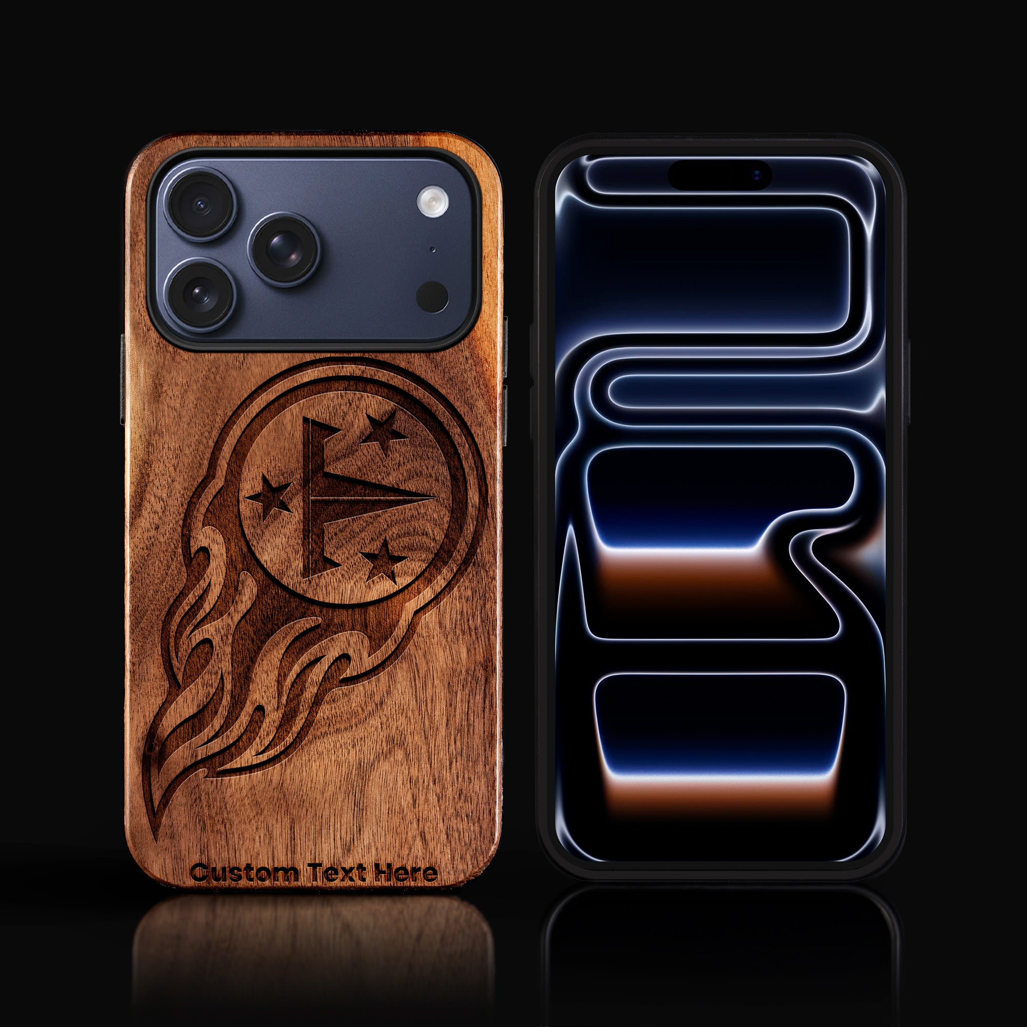 Custom Tennessee Titans iPhone 17/17 Pro/17 Pro Max/17 Air Case - Carved Wood Tennessee Titans Cover