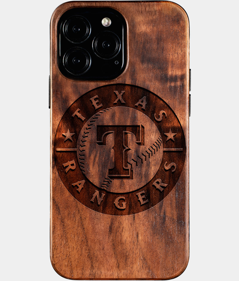 Custom Texas Rangers iPhone 16/16 Pro/16 Pro Max/16 Plus Case - Wood Rangers Cover - Eco-friendly Texas Rangers iPhone 16 Case - Carved Wood Custom Texas Rangers Gift For Him - Monogrammed Personalized iPhone 16 Cover By Engraved In Nature
