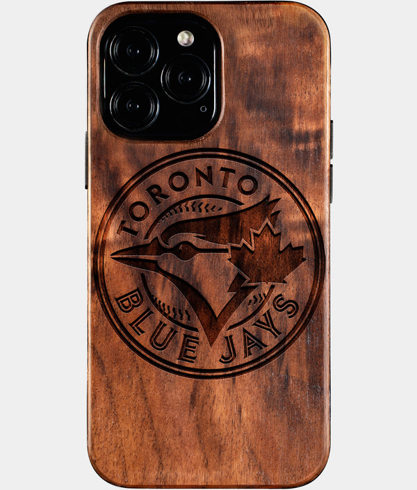 Custom Toronto Blue Jays iPhone 16/16 Pro/16 Pro Max/16 Plus Case - Wood Blue Jays Cover - Eco-friendly Toronto Blue Jays iPhone 16 Case - Carved Wood Custom Toronto Blue Jays Gift For Him - Monogrammed Personalized iPhone 16 Cover By Engraved In Nature
