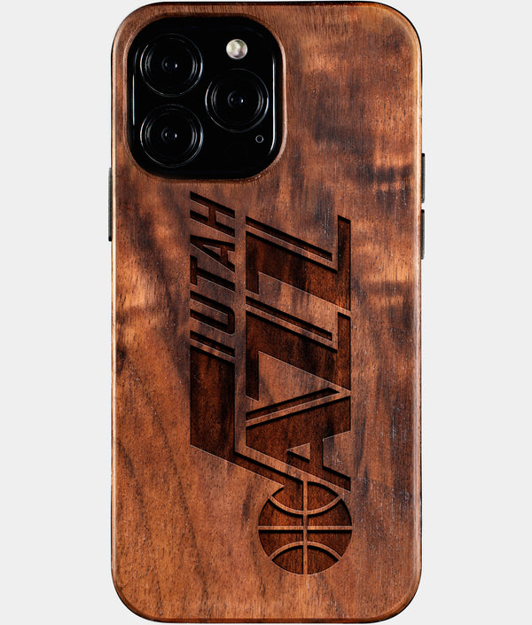 Custom Utah Jazz iPhone 16/16 Pro/16 Pro Max/16 Plus Case - Wood Utah Jazz Cover - Eco-friendly Utah Jazz iPhone 16 Case - Carved Wood Custom Utah Jazz Gift For Him - Monogrammed Personalized iPhone 16 Cover By Engraved In Nature