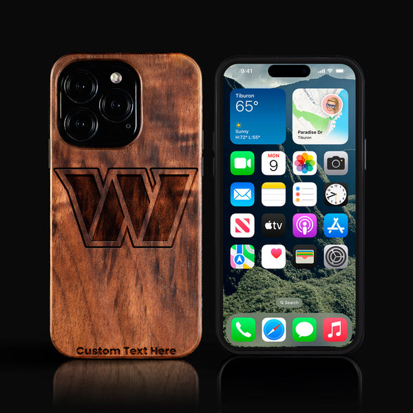 Custom Washington Commanders iPhone 16/16 Pro/16 Pro Max/16 Plus Case - Carved Wood Washington Commanders Cover