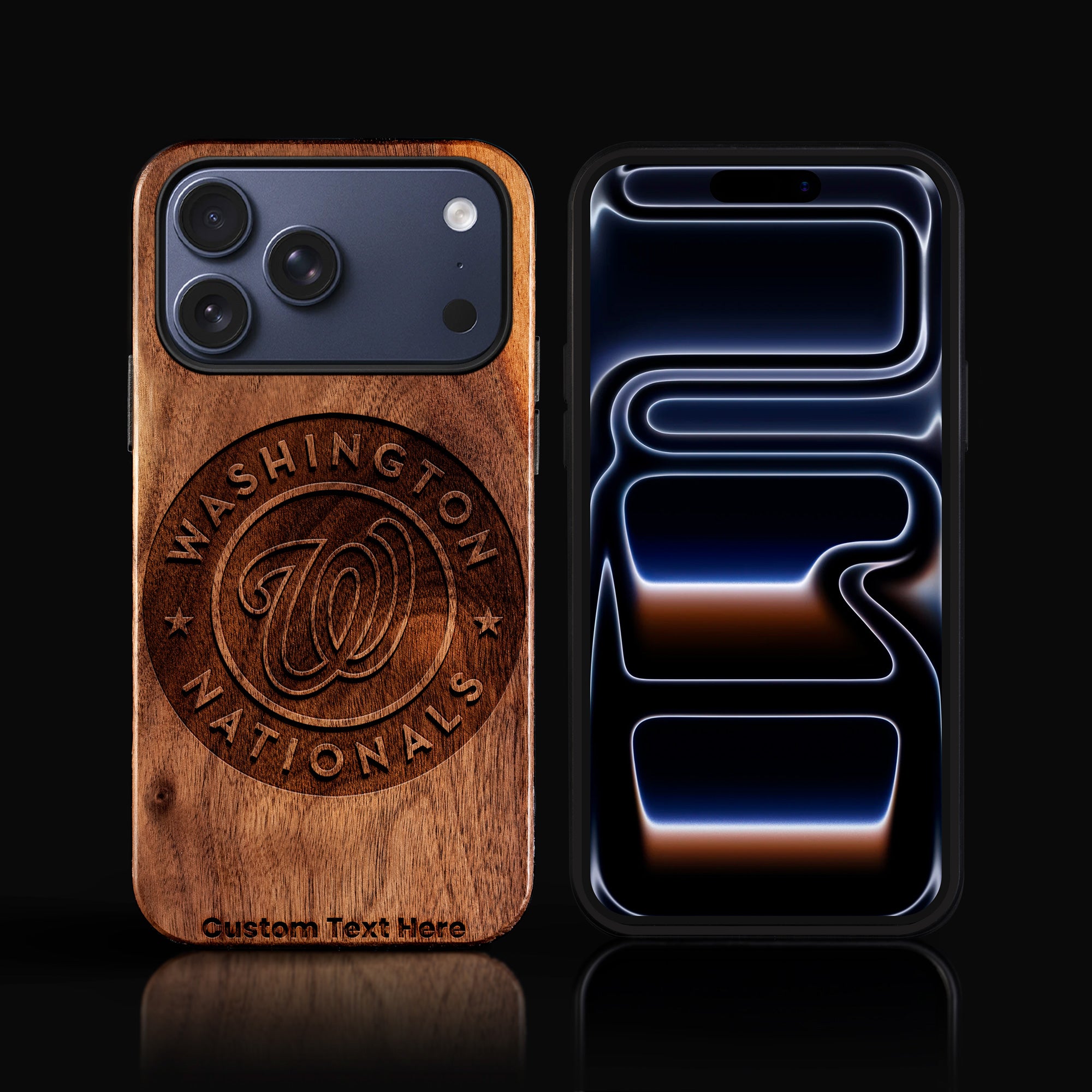 Custom Washington Nationals iPhone 17/17 Pro/17 Pro Max/17 Air Case - Carved Wood Nationals Cover