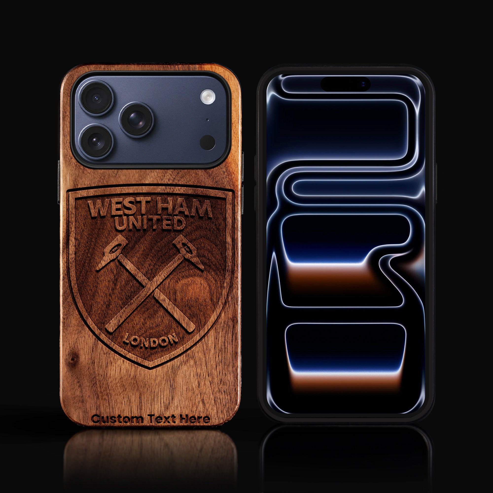 Custom West Ham United F.C. iPhone 17/17 Pro/17 Pro Max/17 Air Case - Carved Wood West Ham United FC Cover