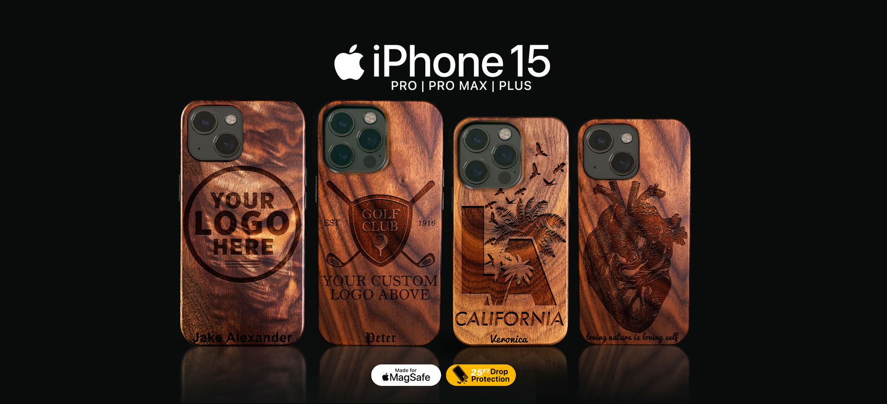 Wood Carved iPhone 15 Pro Max Cases - Customized Monogrammed Wood Carved MagSafe iPhone 15 Pro Max Cover | Design Your Own iPhone Case - Ecofriendly Bio-Degradable Best iPhone 15 Pro Max Cases | By Engraved In Nature
