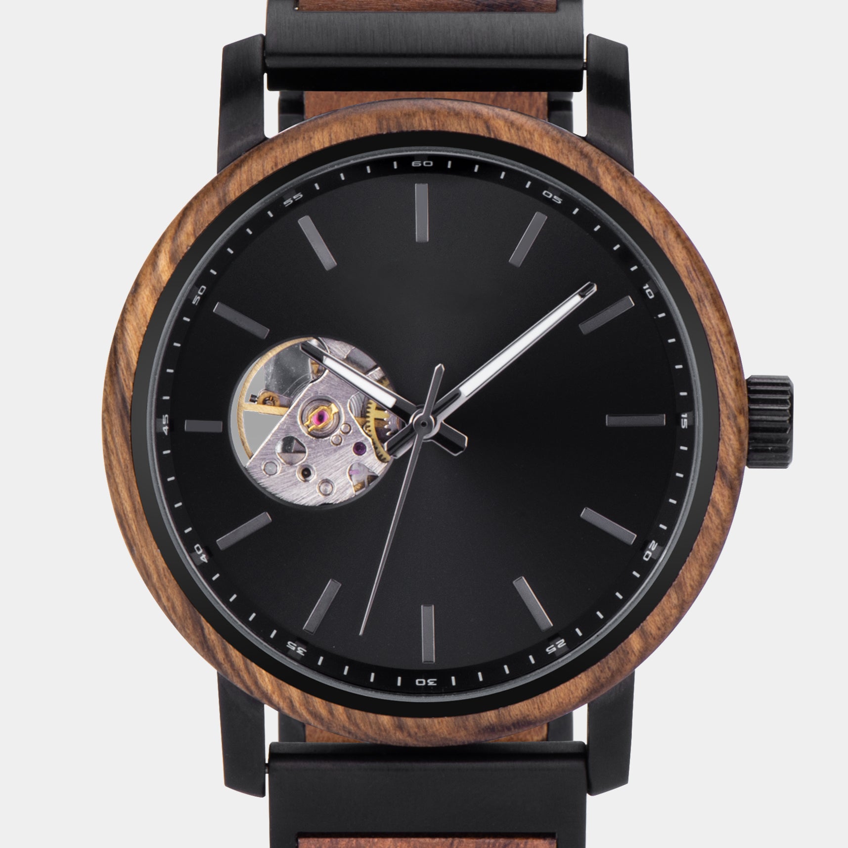 AlderWood Custom Face Watch - Custom Black Automatic Mechanical Wood Watch For Men