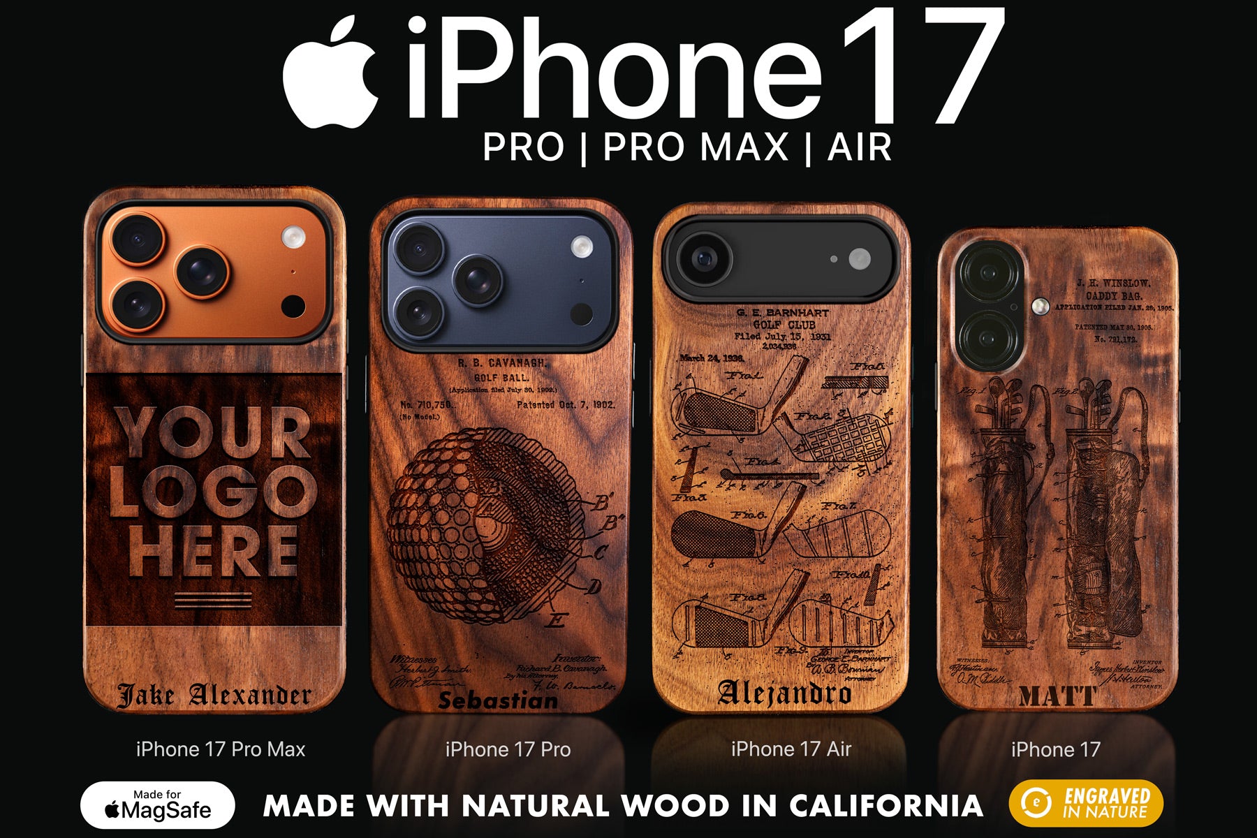 Custom Golf iPhone Cases - Company Golf Gifts, Golf Tour Business Tournament Gifts - 2025 golf Christmas Gifts - Best Country Club Gifts - Eco-friendly Monogrammed unusual Golf iPhone 17 | iPhone 17 Pro | 17 Air Covers By Engraved In Nature