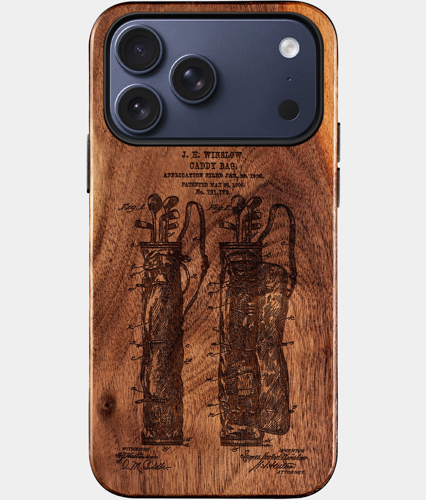 Custom Golf Bag Patent iPhone Case - Carved Wood Golf Cover | Gifts For Golfers