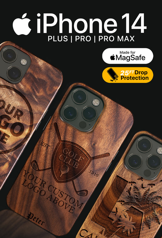 Ecofriendly Bio-Degradable Best iPhone 14 Pro Max Cases - Customized Monogrammed Wood Carved MagSafe iPhone 14 Pro Max Cover | Design Your Own Case | By Engraved In Nature