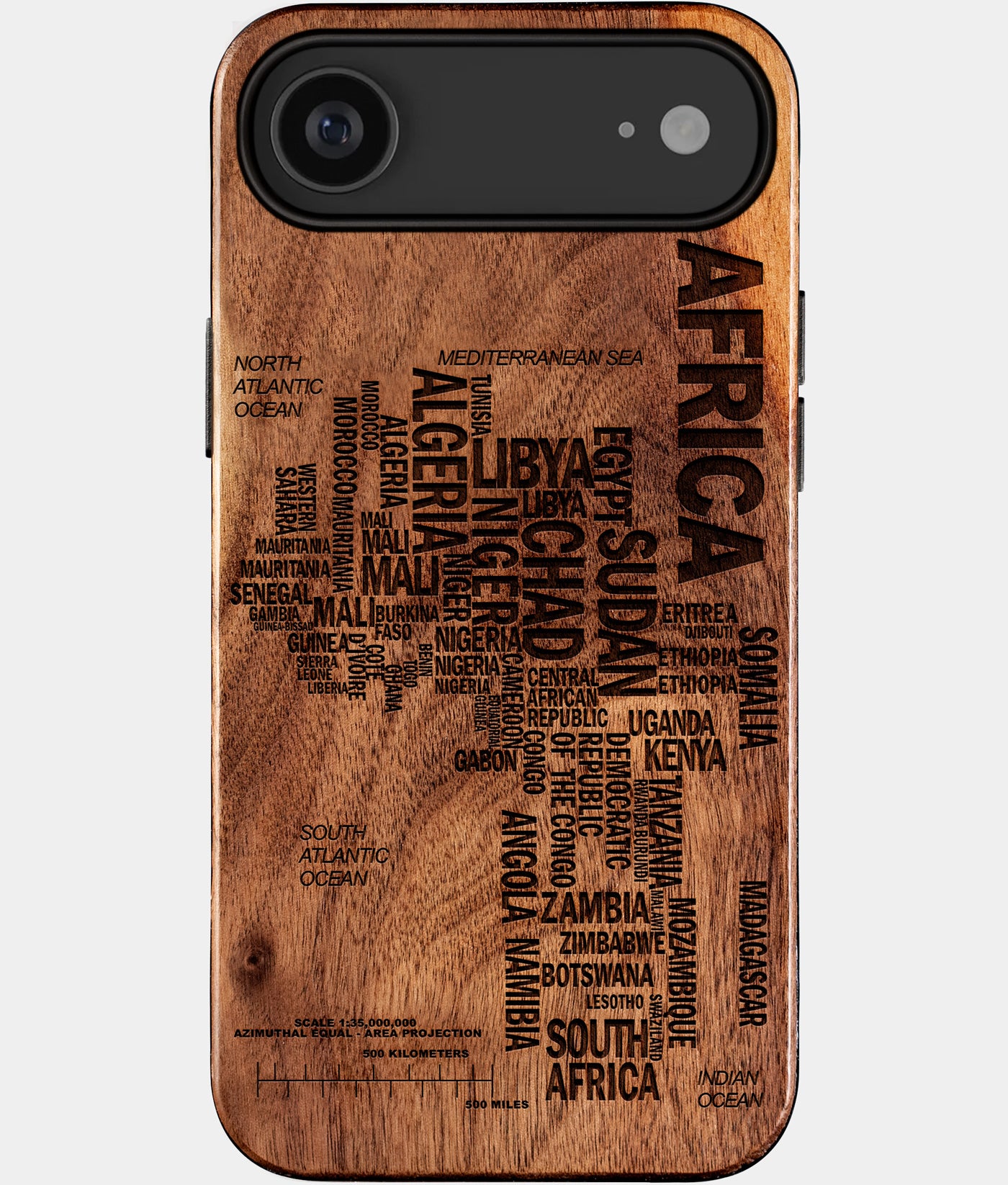 Wood Africa iPhone 17 Air Case - Custom Black Owned Christmas Gifts, Engraved African American Gifts For Black Men and Women. Black Owned Business Making iPhone Accessories, Engraved Typography Maps College Graduation Gifts