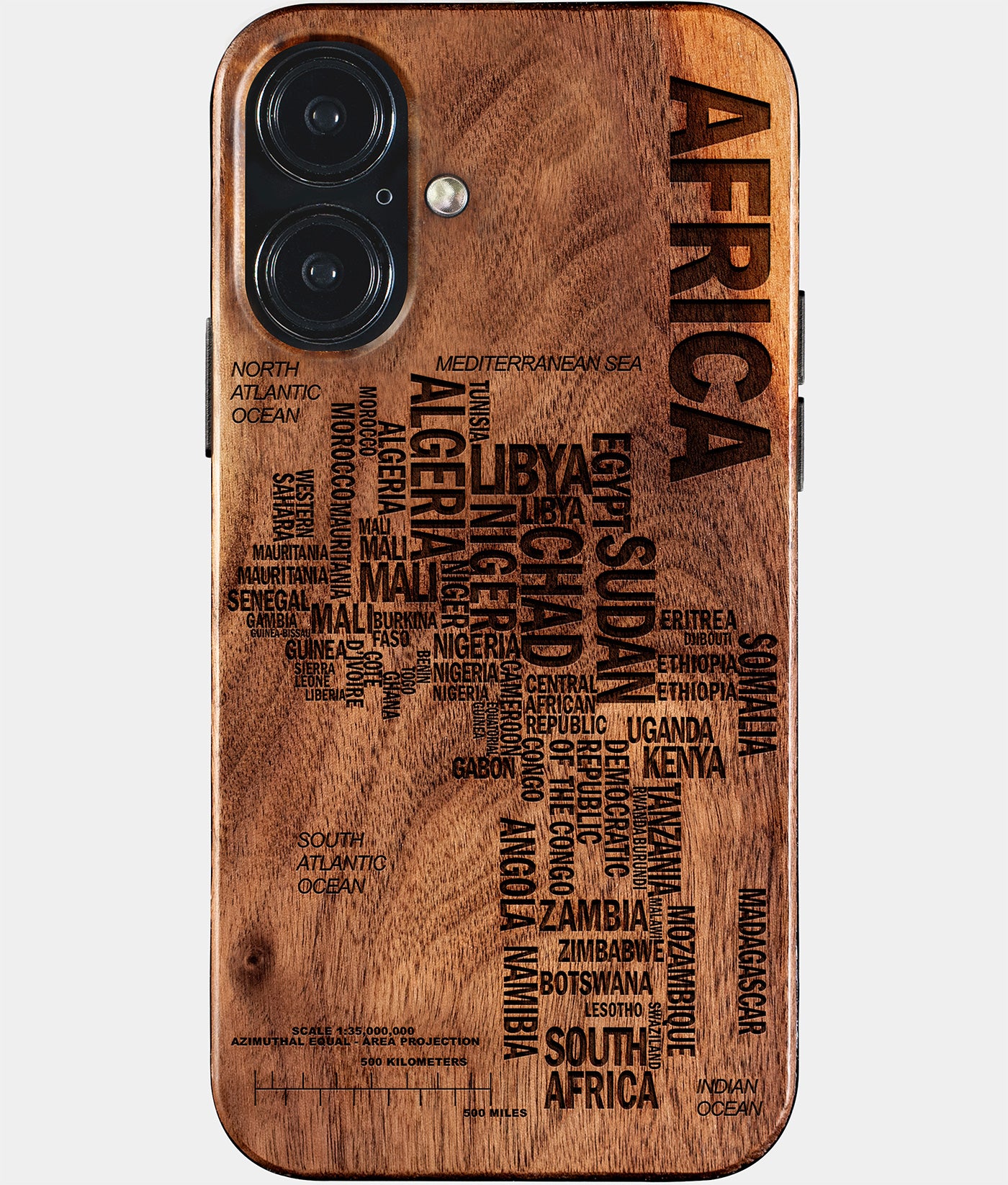 Wood Africa iPhone 17 Case - Custom Black Owned Christmas Gifts, Engraved African American Gifts For Black Men and Women. Black Owned Business Making iPhone Accessories, Engraved Typography Maps College Graduation Gifts