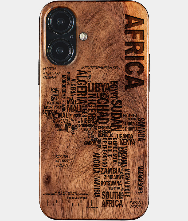 Wood Africa iPhone 17 Case - Custom Black Owned Christmas Gifts, Engraved African American Gifts For Black Men and Women. Black Owned Business Making iPhone Accessories, Engraved Typography Maps College Graduation Gifts