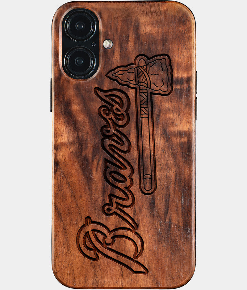 Eco-friendly Atlanta Braves iPhone 16 Plus Case - Carved Wood Custom Atlanta Braves Gift For Him - Monogrammed Personalized iPhone 16 Plus Cover By Engraved In Nature