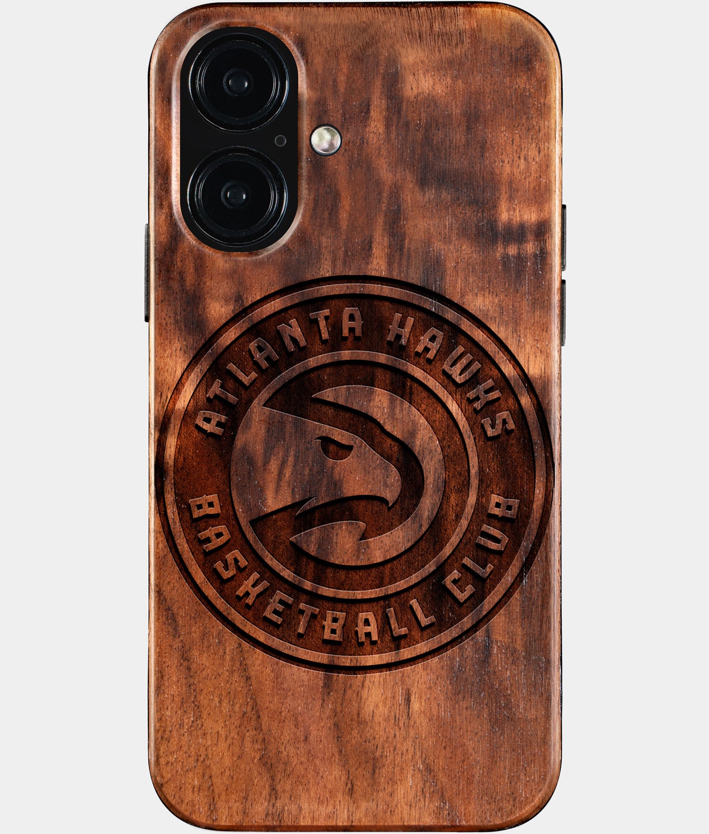 Eco-friendly Atlanta Hawks iPhone 16 Case - Carved Wood Custom Atlanta Hawks Gift For Him - Monogrammed Personalized iPhone 16 Cover By Engraved In Nature