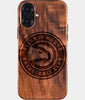 Eco-friendly Atlanta Hawks iPhone 16 Plus Case - Carved Wood Custom Atlanta Hawks Gift For Him - Monogrammed Personalized iPhone 16 Plus Cover By Engraved In Nature