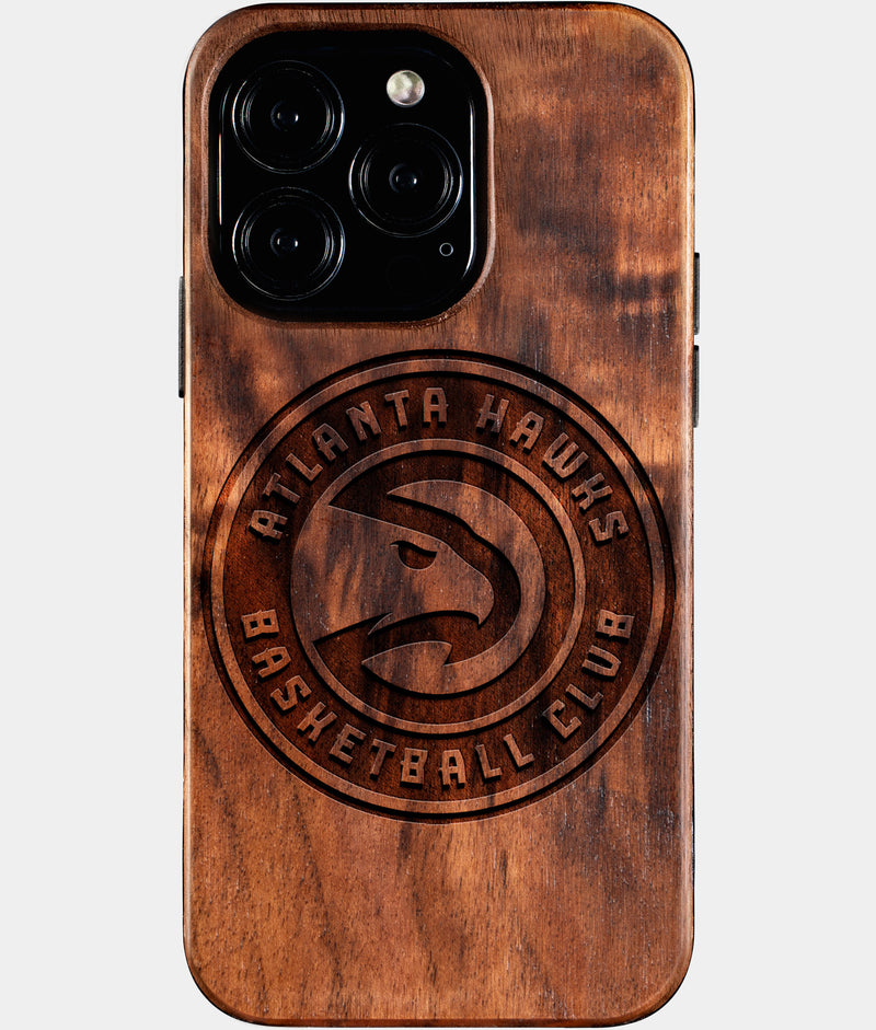 Eco-friendly Atlanta Hawks iPhone 16 Pro Case - Carved Wood Custom Atlanta Hawks Gift For Him - Monogrammed Personalized iPhone 16 Pro Cover By Engraved In Nature