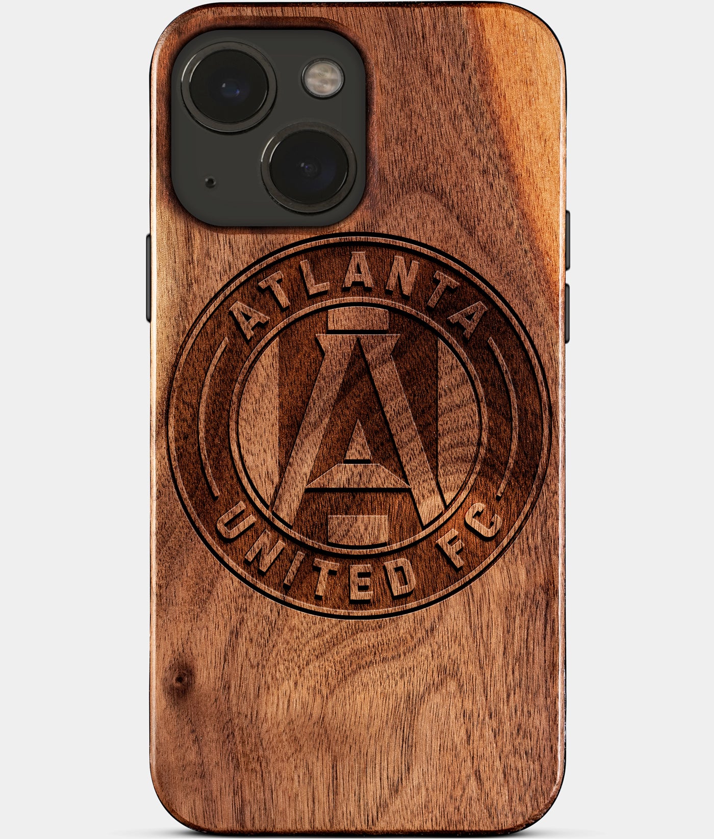 Eco-friendly Atlanta United FC iPhone 15 Plus Case - Carved Wood Custom Atlanta United FC Gift For Him - Monogrammed Personalized iPhone 15 Plus Cover By Engraved In Nature