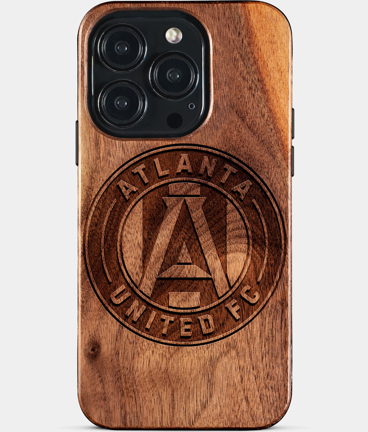 Eco-friendly Atlanta United FC iPhone 15 Pro Case - Carved Wood Custom Atlanta United FC Gift For Him - Monogrammed Personalized iPhone 15 Pro Cover By Engraved In Nature