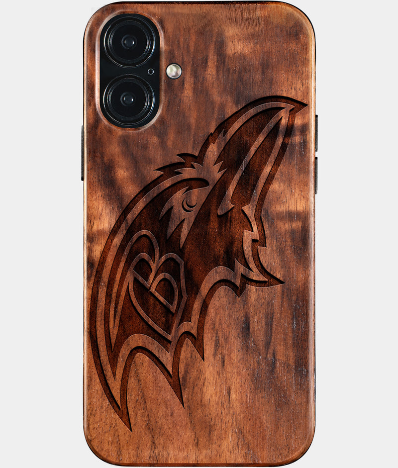 Eco-friendly Baltimore Ravens iPhone 16 Plus Case - Carved Wood Custom Baltimore Ravens Gift For Him - Monogrammed Personalized iPhone 16 Plus Cover By Engraved In Nature
