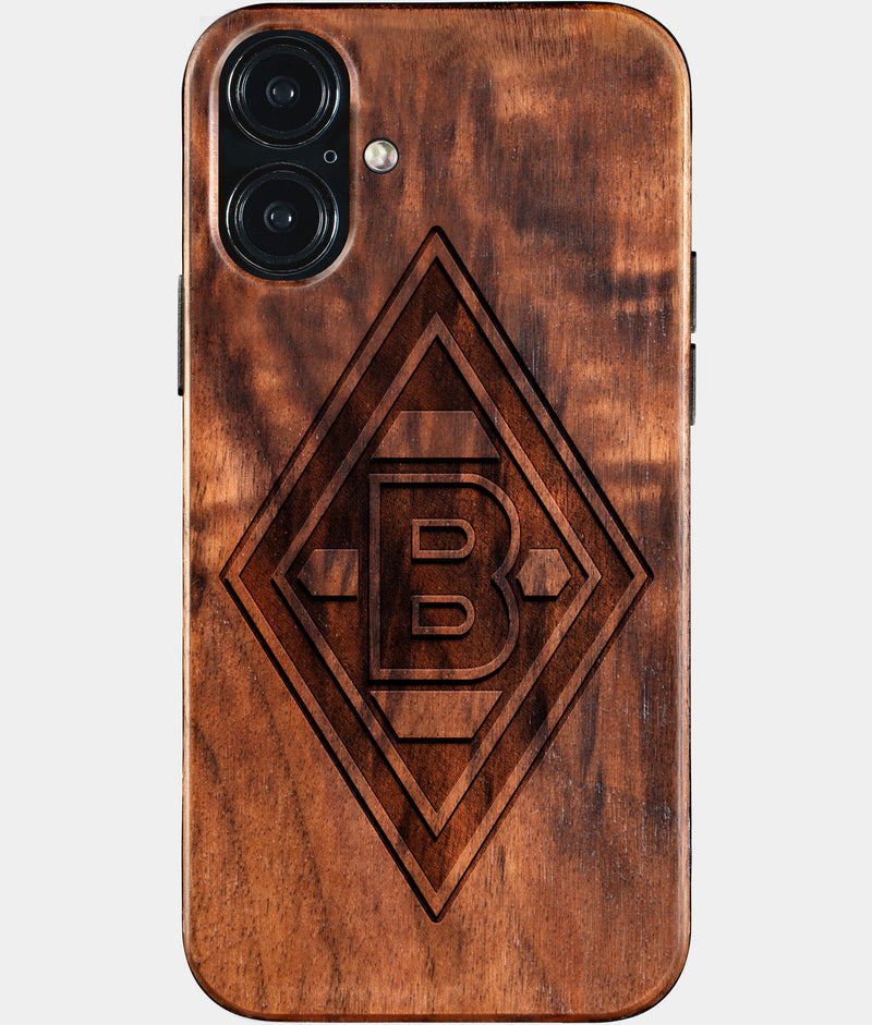 Eco-friendly Borussia Monchengladbach iPhone 16 Plus Case - Carved Wood Custom Borussia Monchengladbach Gift For Him - Monogrammed Personalized iPhone 16 Plus Cover By Engraved In Nature