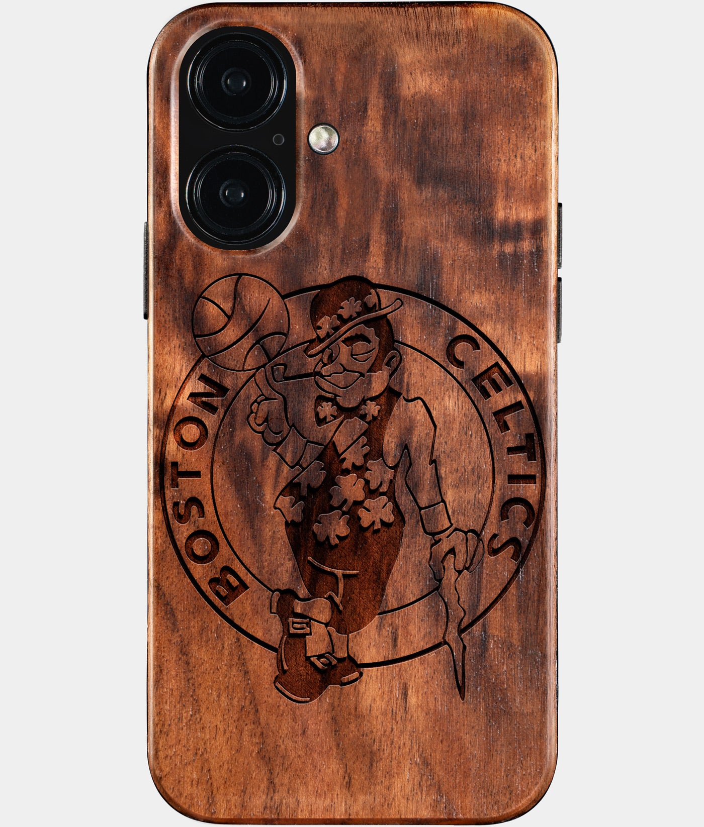 Eco-friendly Boston Celtics iPhone 16 Case - Carved Wood Custom Boston Celtics Gift For Him - Monogrammed Personalized iPhone 16 Cover By Engraved In Nature