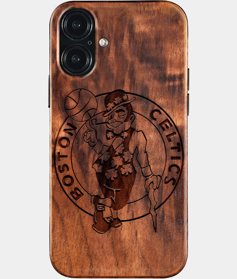 Eco-friendly Boston Celtics iPhone 16 Plus Case - Carved Wood Custom Boston Celtics Gift For Him - Monogrammed Personalized iPhone 16 Plus Cover By Engraved In Nature