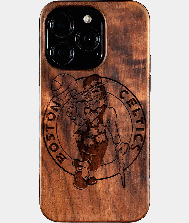 Eco-friendly Boston Celtics iPhone 16 Pro Case - Carved Wood Custom Boston Celtics Gift For Him - Monogrammed Personalized iPhone 16 Pro Cover By Engraved In Nature