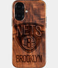 Eco-friendly Brooklyn Nets iPhone 16 Case - Carved Wood Custom Brooklyn Nets Gift For Him - Monogrammed Personalized iPhone 16 Cover By Engraved In Nature