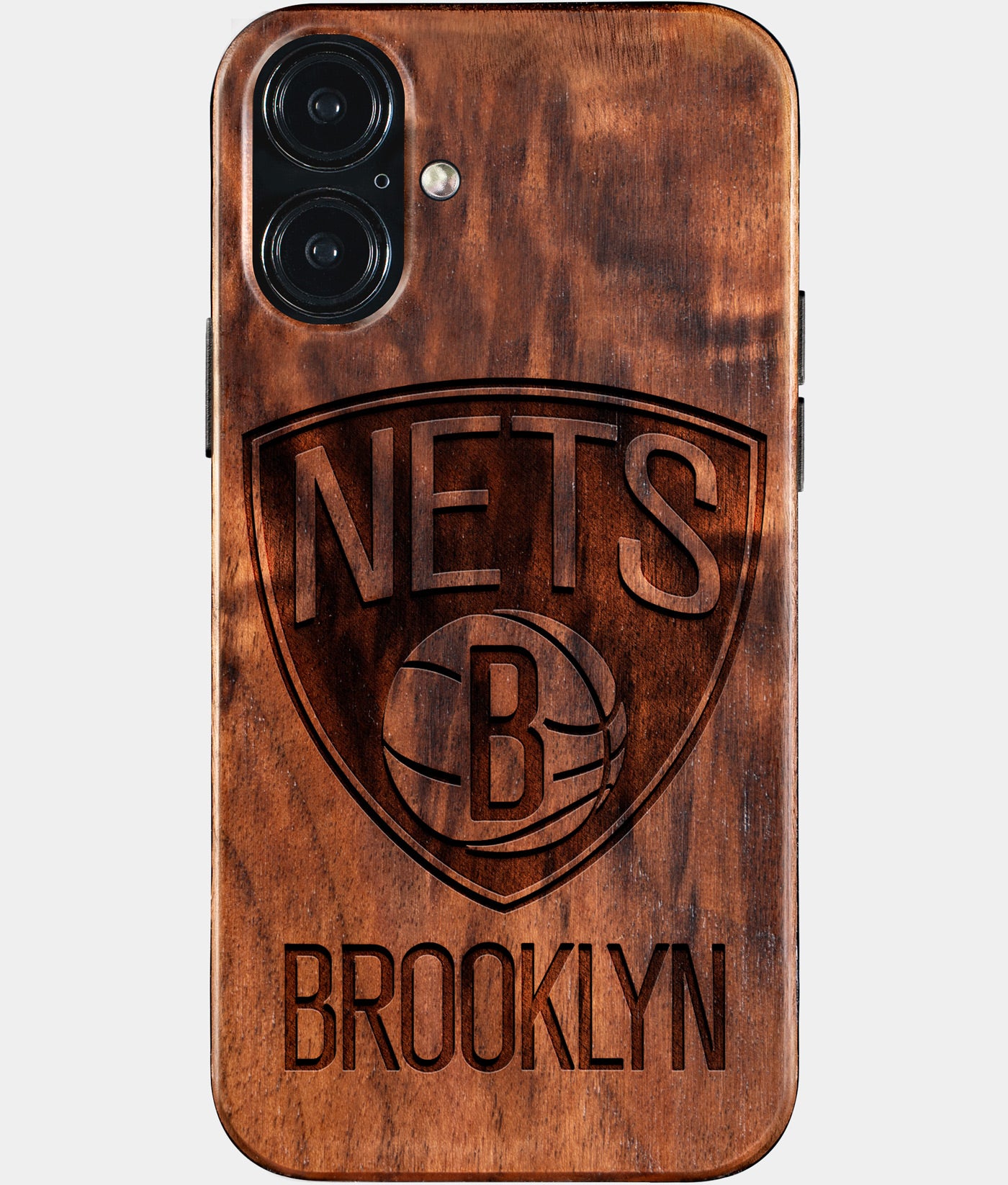 Eco-friendly Brooklyn Nets iPhone 16 Plus Case - Carved Wood Custom Brooklyn Nets Gift For Him - Monogrammed Personalized iPhone 16 Plus Cover By Engraved In Nature