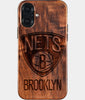 Eco-friendly Brooklyn Nets iPhone 16 Plus Case - Carved Wood Custom Brooklyn Nets Gift For Him - Monogrammed Personalized iPhone 16 Plus Cover By Engraved In Nature