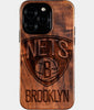 Eco-friendly Brooklyn Nets iPhone 16 Pro Case - Carved Wood Custom Brooklyn Nets Gift For Him - Monogrammed Personalized iPhone 16 Pro Cover By Engraved In Nature