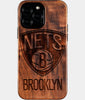 Eco-friendly Brooklyn Nets iPhone 16 Pro Max Case - Carved Wood Custom Brooklyn Nets Gift For Him - Monogrammed Personalized iPhone 16 Pro Max Cover By Engraved In Nature