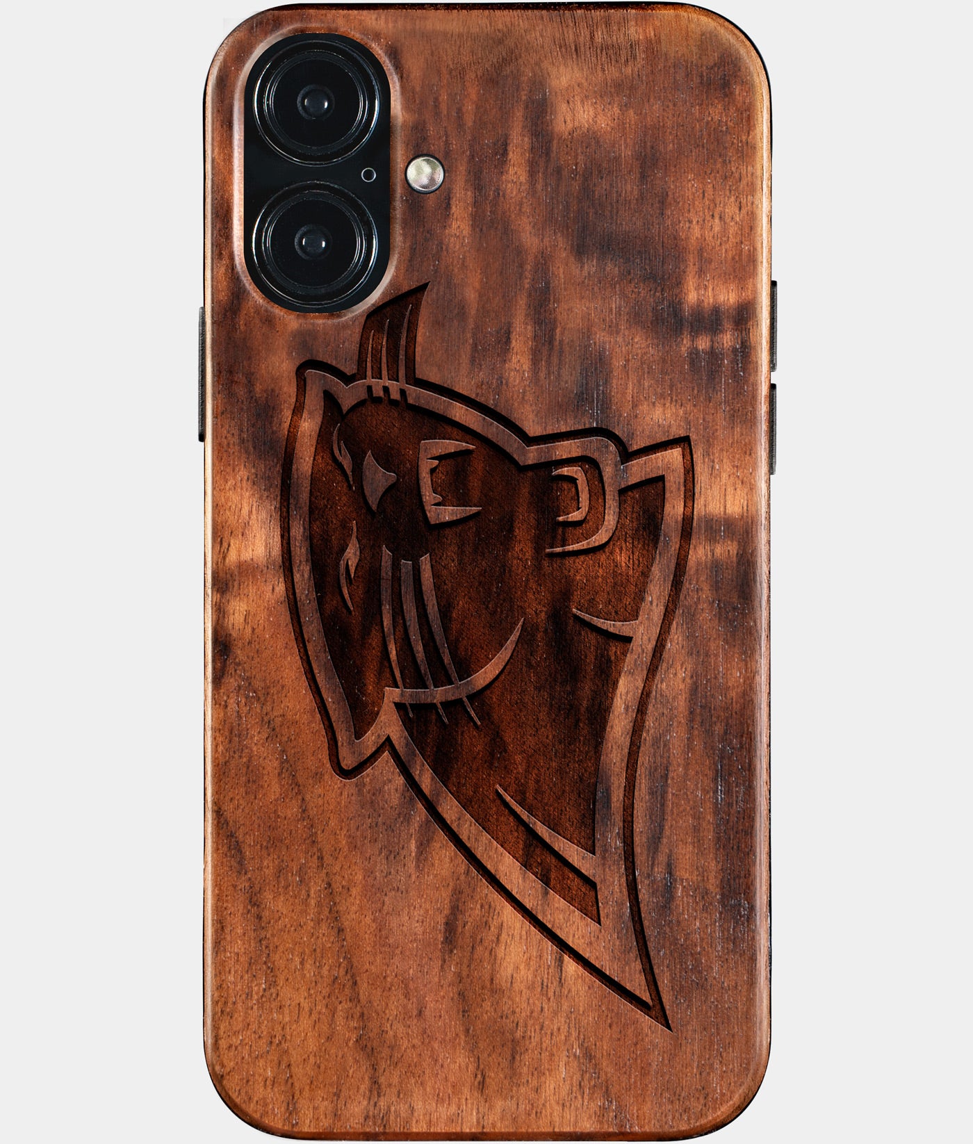 Eco-friendly Carolina Panthers iPhone 16 Plus Case - Carved Wood Custom Carolina Panthers Gift For Him - Monogrammed Personalized iPhone 16 Plus Cover By Engraved In Nature