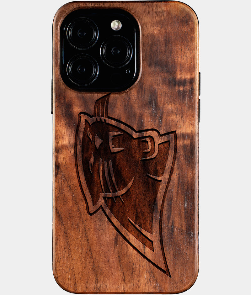 Eco-friendly Carolina Panthers iPhone 16 Pro Case - Carved Wood Custom Carolina Panthers Gift For Him - Monogrammed Personalized iPhone 16 Pro Cover By Engraved In Nature