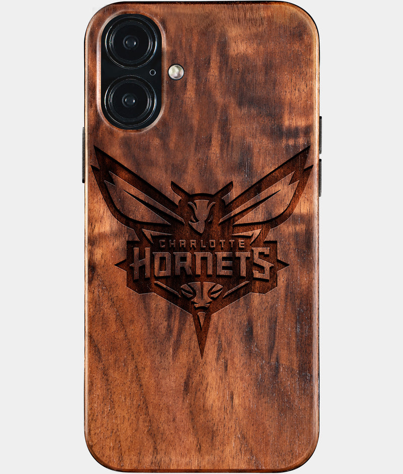 Eco-friendly Charlotte Hornets iPhone 16 Plus Case - Carved Wood Custom Charlotte Hornets Gift For Him - Monogrammed Personalized iPhone 16 Plus Cover By Engraved In Nature