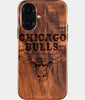 Eco-friendly Chicago Bulls iPhone 16 Case - Carved Wood Custom Chicago Bulls Gift For Him - Monogrammed Personalized iPhone 16 Cover By Engraved In Nature