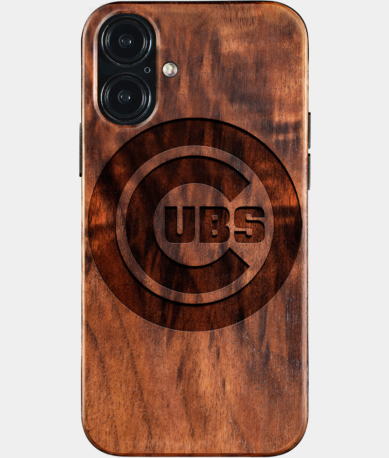 Eco-friendly Chicago Cubs iPhone 16 Plus Case - Carved Wood Custom Chicago Cubs Gift For Him - Monogrammed Personalized iPhone 16 Plus Cover By Engraved In Nature