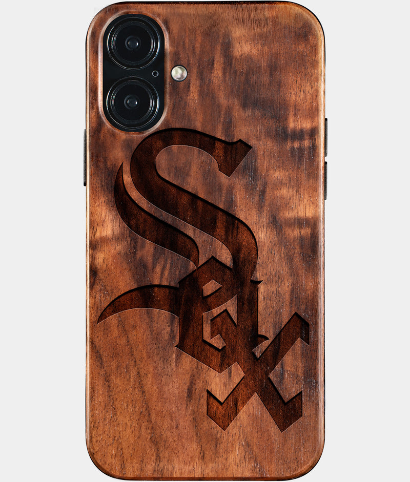 Eco-friendly Chicago White Sox iPhone 16 Plus Case - Carved Wood Custom Chicago White Sox Gift For Him - Monogrammed Personalized iPhone 16 Plus Cover By Engraved In Nature