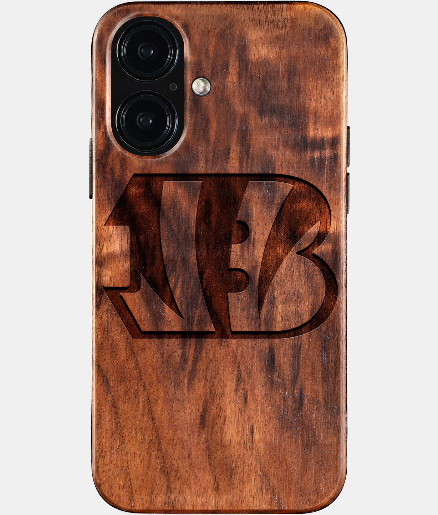 Eco-friendly Cincinnati Bengals iPhone 16 Case - Carved Wood Custom Cincinnati Bengals Gift For Him - Monogrammed Personalized iPhone 16 Cover By Engraved In Nature