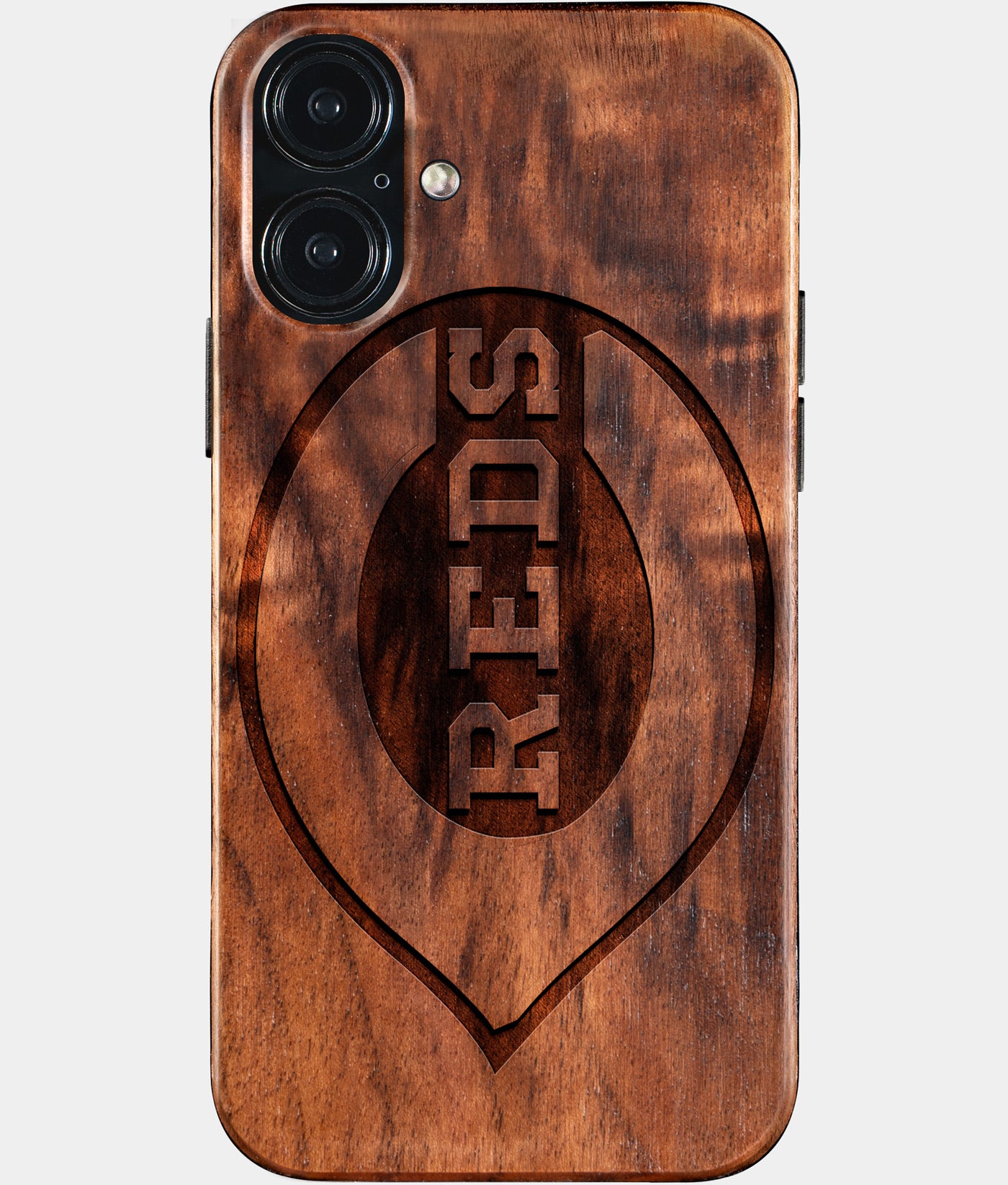 Eco-friendly Cincinnati Reds iPhone 16 Plus Case - Carved Wood Custom Cincinnati Reds Gift For Him - Monogrammed Personalized iPhone 16 Plus Cover By Engraved In Nature