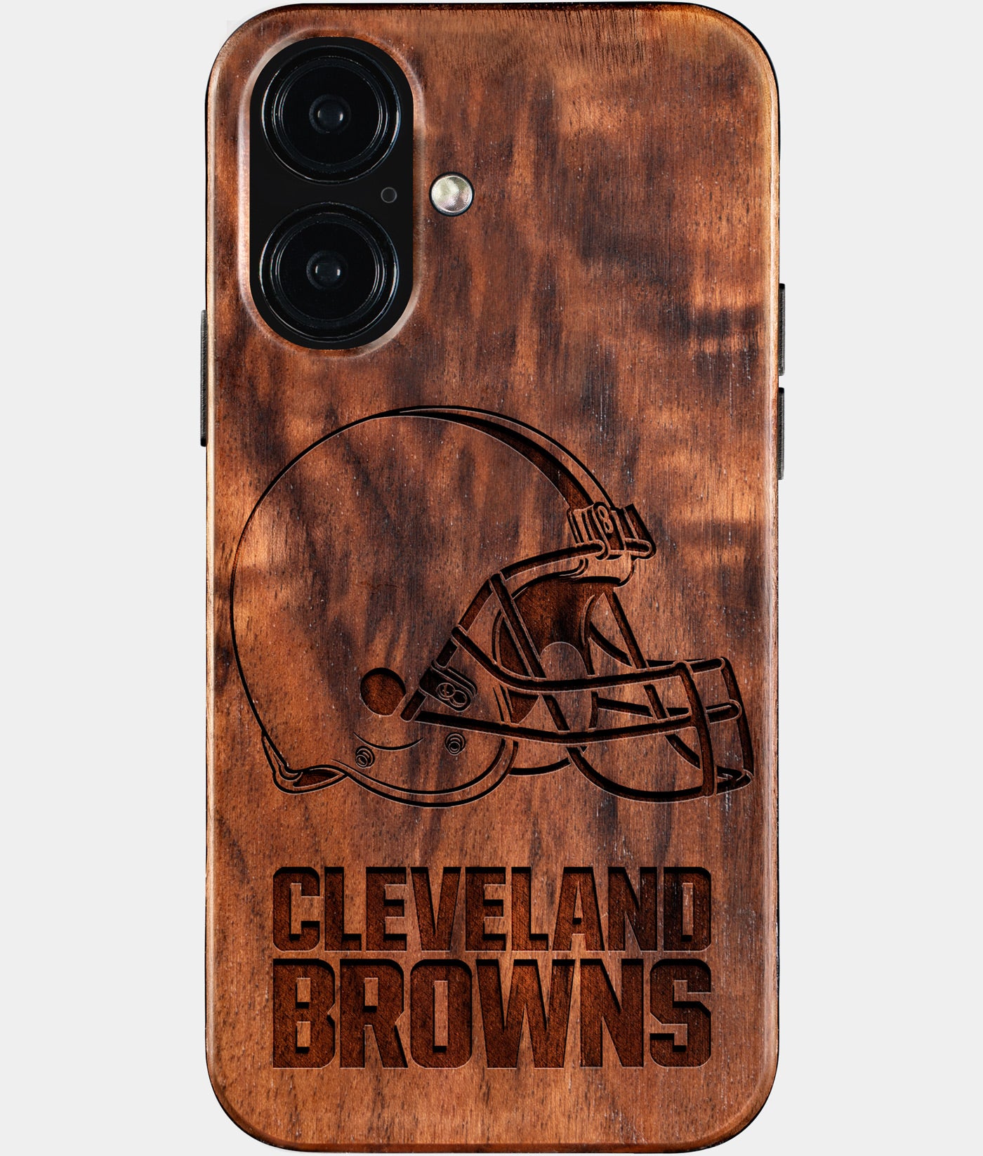 Eco-friendly Cleveland Browns iPhone 16 Case - Carved Wood Custom Cleveland Browns Gift For Him - Monogrammed Personalized iPhone 16 Cover By Engraved In Nature