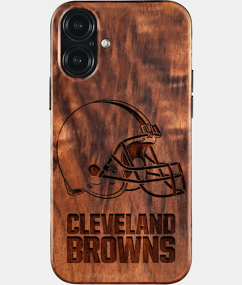 Eco-friendly Cleveland Browns iPhone 16 Plus Case - Carved Wood Custom Cleveland Browns Gift For Him - Monogrammed Personalized iPhone 16 Plus Cover By Engraved In Nature