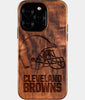 Eco-friendly Cleveland Browns iPhone 16 Pro Case - Carved Wood Custom Cleveland Browns Gift For Him - Monogrammed Personalized iPhone 16 Pro Cover By Engraved In Nature