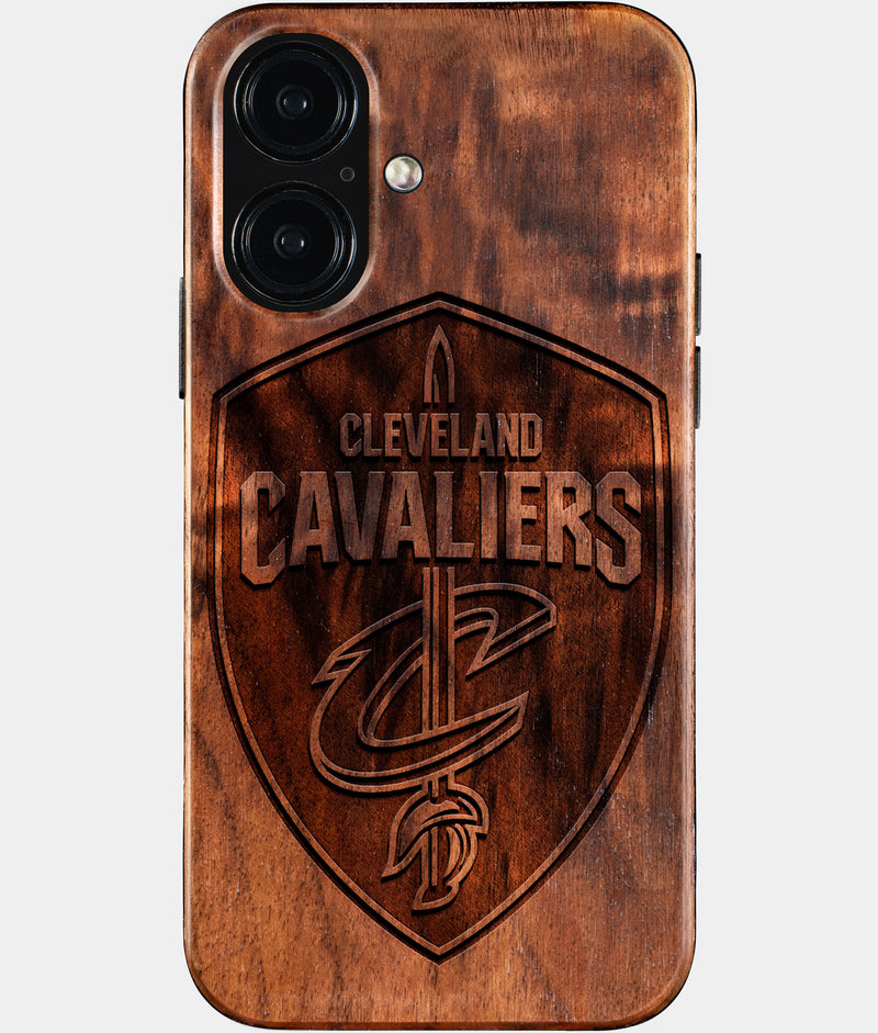 Eco-friendly Cleveland Cavaliers iPhone 16 Case - Carved Wood Custom Cleveland Cavaliers Gift For Him - Monogrammed Personalized iPhone 16 Cover By Engraved In Nature